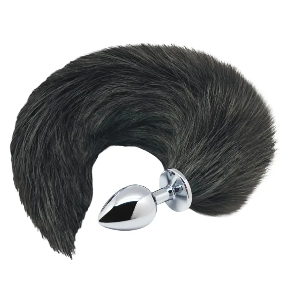 Agor Alive Black and White Fox Tail M anal plug s metalnim čašcem i repom